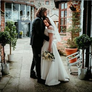 Bride and Groom in Distillery Courtyard